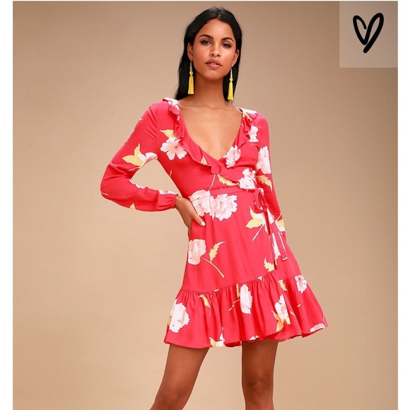 Billabong Coral Red Floral Print Wrap Dress! - Picture 7 of 8